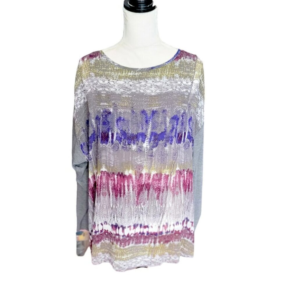 John Mark Scoop Neck Long Sleeve Tunic Top in Multi-‎ Colors - Size Large